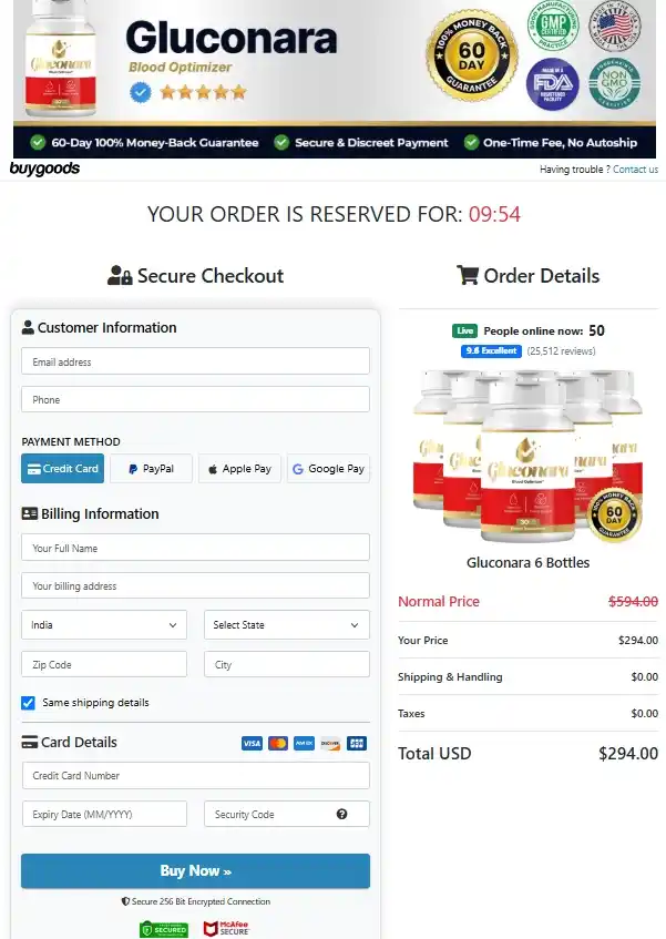 Gluconara Secure Checkout Page